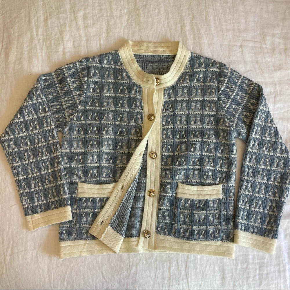 Blue and Cream Patterned Cardigan